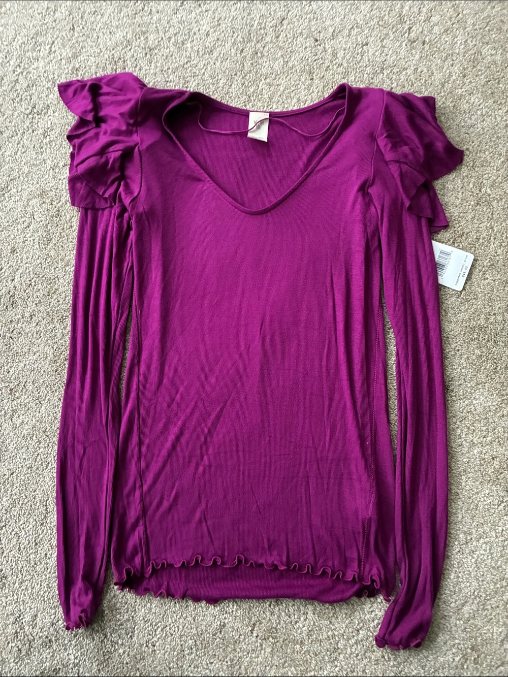 Free People- We the Free- Women’s Ruffle Shoulder Long Sleeve Top - Magenta